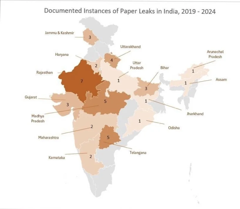 Figure 4: State-wise Instances of Paper Leaks in India, 2019 –24